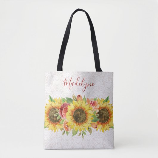 Zonnebloemen Kant Waterverf Bloemen Tote Bag (Voorkant)