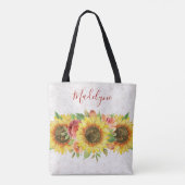 Zonnebloemen Kant Waterverf Bloemen Tote Bag (Achterkant)