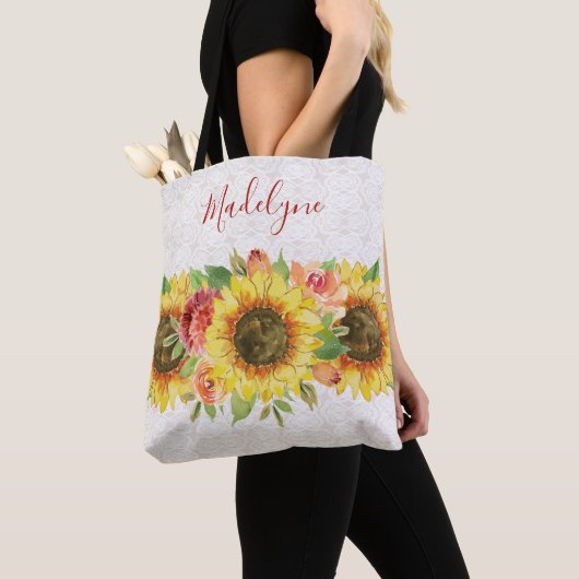 Zonnebloemen Kant Waterverf Bloemen Tote Bag (Dichtbij)