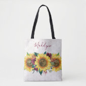 Zonnebloemen Kant Waterverf Bourgogne Bloemen Tote Bag (Voorkant)