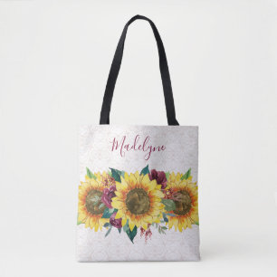 Zonnebloemen Kant Waterverf Bourgogne Bloemen Tote Bag