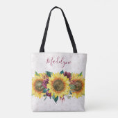 Zonnebloemen Kant Waterverf Bourgogne Bloemen Tote Bag (Achterkant)