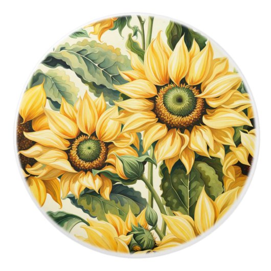 Zonnebloemen Keramische Knop (Voorkant)