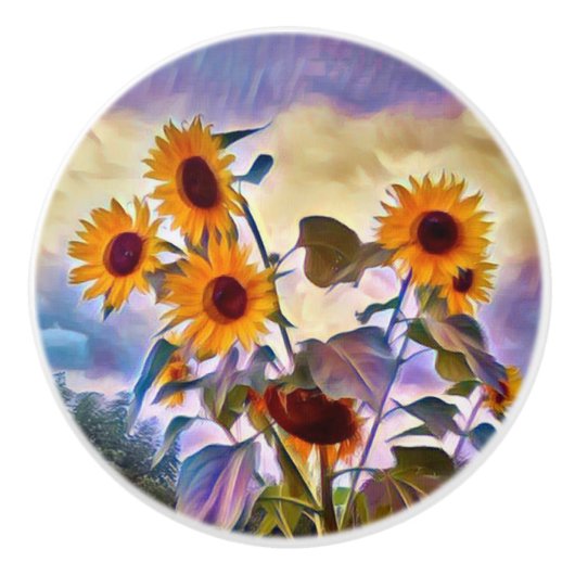 Zonnebloemen Keramische Knop (Voorkant)