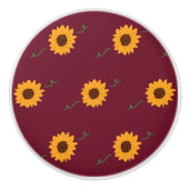 Zonnebloemen Keramische Knop (Schuur Rood & Goud) (Voorkant)