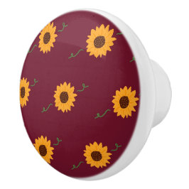 Zonnebloemen Keramische Knop (Schuur Rood & Goud)