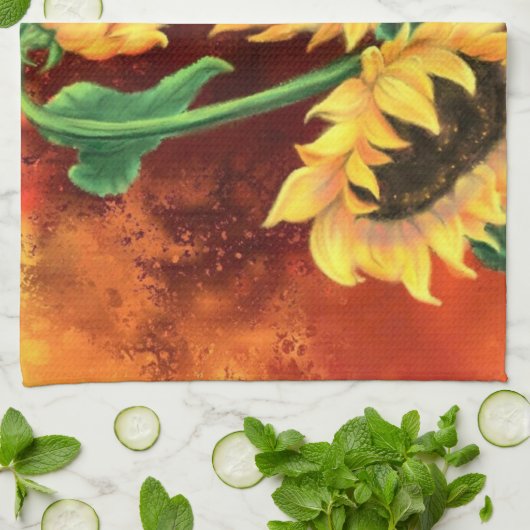 Zonnebloemen keukenhanddoek - Schilderen (Gevouwen)