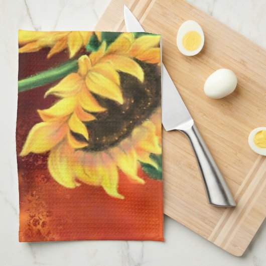 Zonnebloemen keukenhanddoek - Schilderen (Quarter Fold)