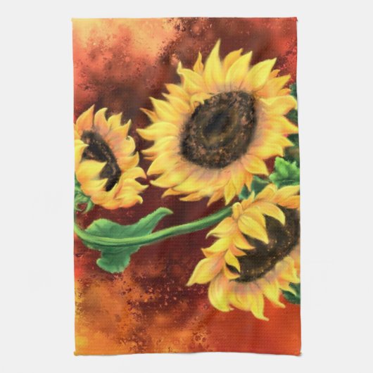 Zonnebloemen keukenhanddoek - Schilderen (Verticaal)