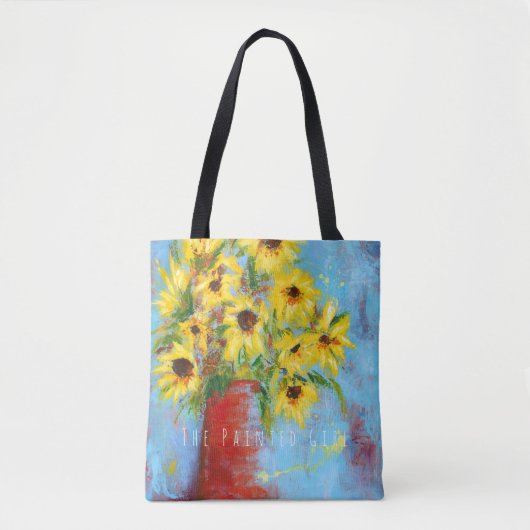 "Zonnebloemen" kleurrijke gele canvas tas (Voorkant)