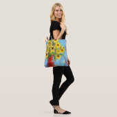 "Zonnebloemen" kleurrijke gele canvas tas (Op model)