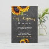 Zonnebloemen klokbord herfst trendy bruiloft kaart (Staand voorkant)