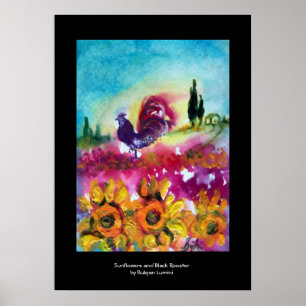 ZONNEBLOEMEN, KLOPPOPPIEREN EN ZWARTE HAAN POSTER