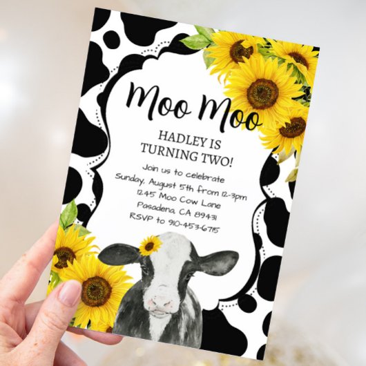 Zonnebloemen Koe Boerderij Verjaardagsuitnodiging Kaart
