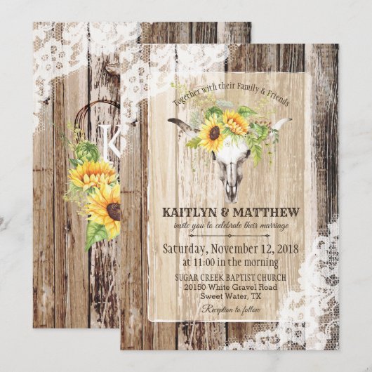 Zonnebloemen Koe schedel schuur hout rustieke brui Kaart (Voorkant / Achterkant)