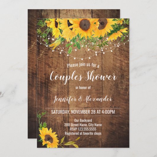 Zonnebloemen koppels bruiloft douche uitnodiging (Voorkant / Achterkant)