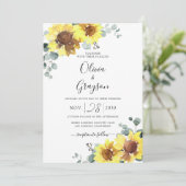 Zonnebloemen Koraal QR-code RSVP in één keer Kaart (Staand voorkant)