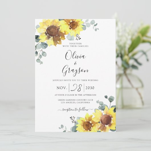 Zonnebloemen Koraal QR-code RSVP in één keer Kaart (Staand voorkant)