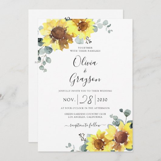 Zonnebloemen Koraal QR-code RSVP in één keer Kaart (Voorkant / Achterkant)