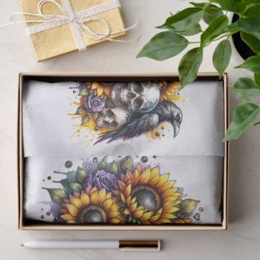 Zonnebloemen kraai en schedels Decoupage Tissuepapier (Geschenk)