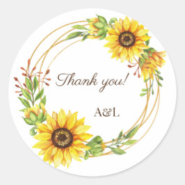 Zonnebloemen krans boho bruiloft dank u ronde sticker