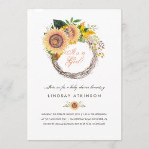 Zonnebloemen Krans Rustieke Herfst Baby shower Kaart