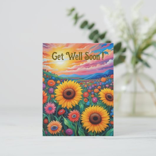 Zonnebloemen krijgen goed Van Gogh stijl Briefkaar Briefkaart (Staand voorkant)