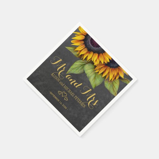 Zonnebloemen krijtbord heer en mevrouw script brui servet (Hoek)