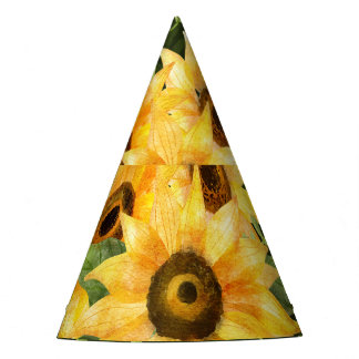 Zonnebloemen Kruiden bladeren Waterverf patroon Feesthoedjes