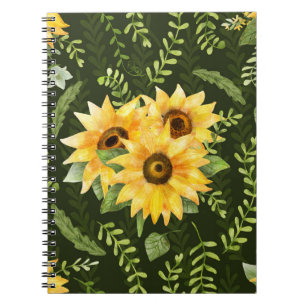 Zonnebloemen Kruiden bladeren Waterverf patroon Notitieboek