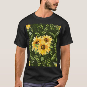 Zonnebloemen Kruiden bladeren Waterverf patroon T-shirt