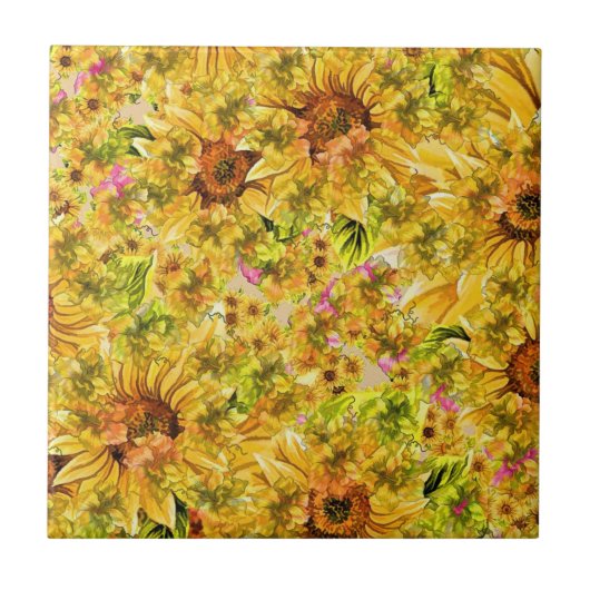 Zonnebloemen Kunst Tegeltje (Voorkant)