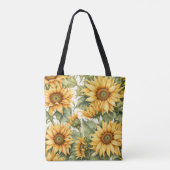 Zonnebloemen kunst tekening tote bag (Achterkant)