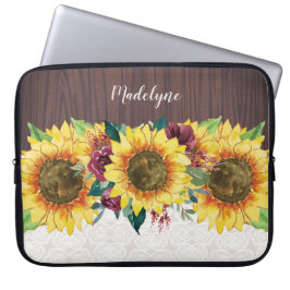 Zonnebloemen Lace Wood Rustige naam Laptop Sleeve