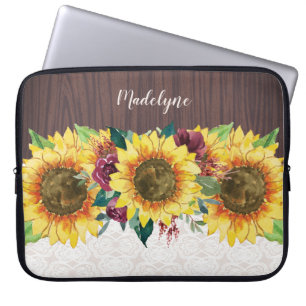 Zonnebloemen Lace Wood Rustige naam Laptop Sleeve