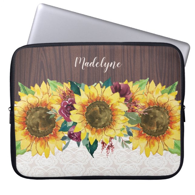 Zonnebloemen Lace Wood Rustige naam Laptop Sleeve (Voorkant)