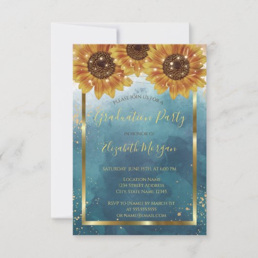 Zonnebloemen, lampjes, hout, Confetti Graduation P Kaart (Voorkant)