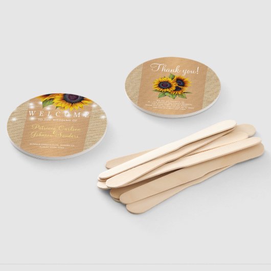 Zonnebloemen land jute gouden bruiloft gunst handwaaier (Niet-gemonteerd)