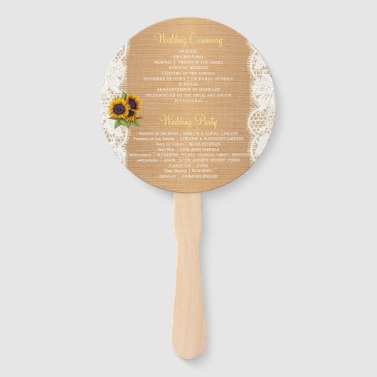 Zonnebloemen land jute kant bruiloft ceremonie handwaaier (Achterkant)