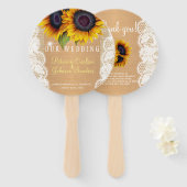 Zonnebloemen land jute kant bruiloft gunst handwaaier (Voorkant en achterkant)