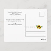 Zonnebloemen land rustieke bruiloft dank u briefkaart (Achterkant)