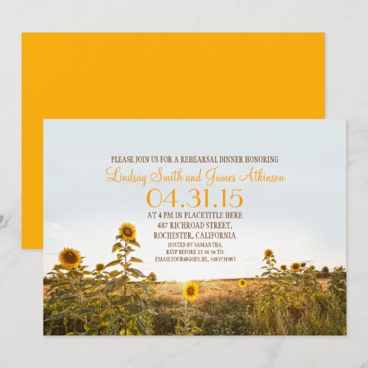 Zonnebloemen land rustieke repetitie diner uitnodi kaart (Voorkant / Achterkant)