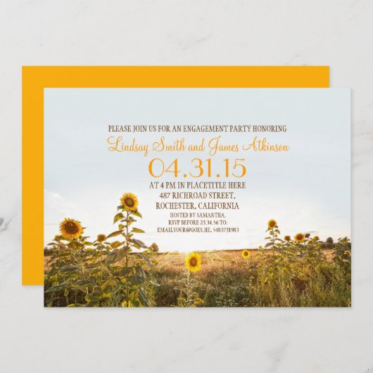 Zonnebloemen land rustieke verlovingsfeest uitnodi kaart (Voorkant / Achterkant)