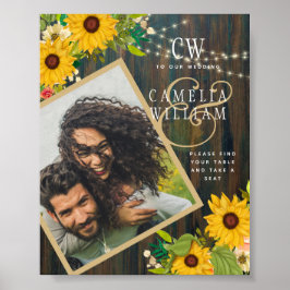 Zonnebloemen Landelijke Houten FOTO Trouwwkaart Da Poster