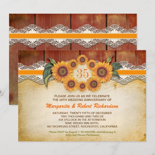 Zonnebloemen Landelijke Houten Huwelijksuitnodigin Kaart (Voorkant / Achterkant)