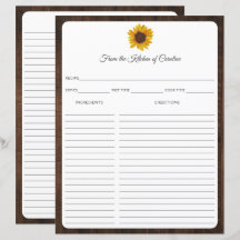 Zonnebloemen Landelijke Houten Receptkaart Binder 