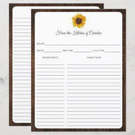 Zonnebloemen Landelijke Houten Receptkaart Binder 