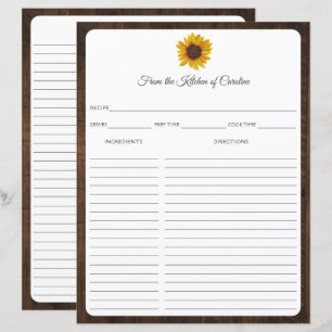 Zonnebloemen Landelijke Houten Receptkaart Binder 