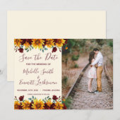 Zonnebloemen Landelijke Land Burgundy Bewaar de Da Save The Date (Voorkant / Achterkant)