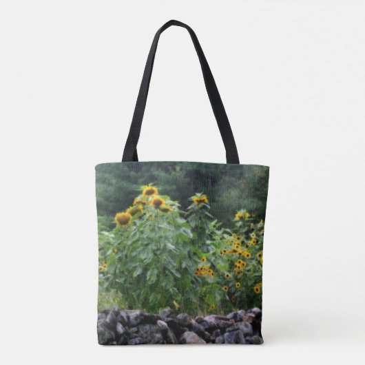 Zonnebloemen langs stenen muur tote bag (Achterkant)